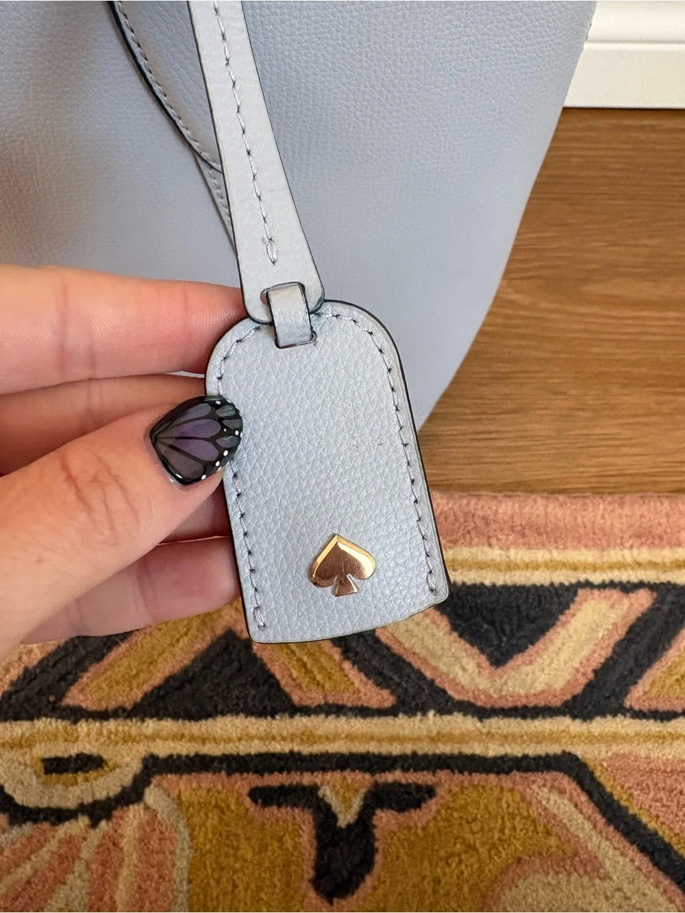 kate spade Light Blue Leather Tote with Gold Logo Charm